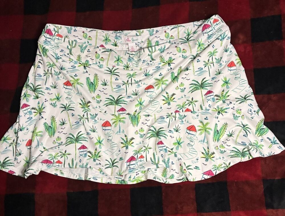 Lillie Green Womens Plus 1X Tropical Floral Skater Skirt Pull On Lined Stretch